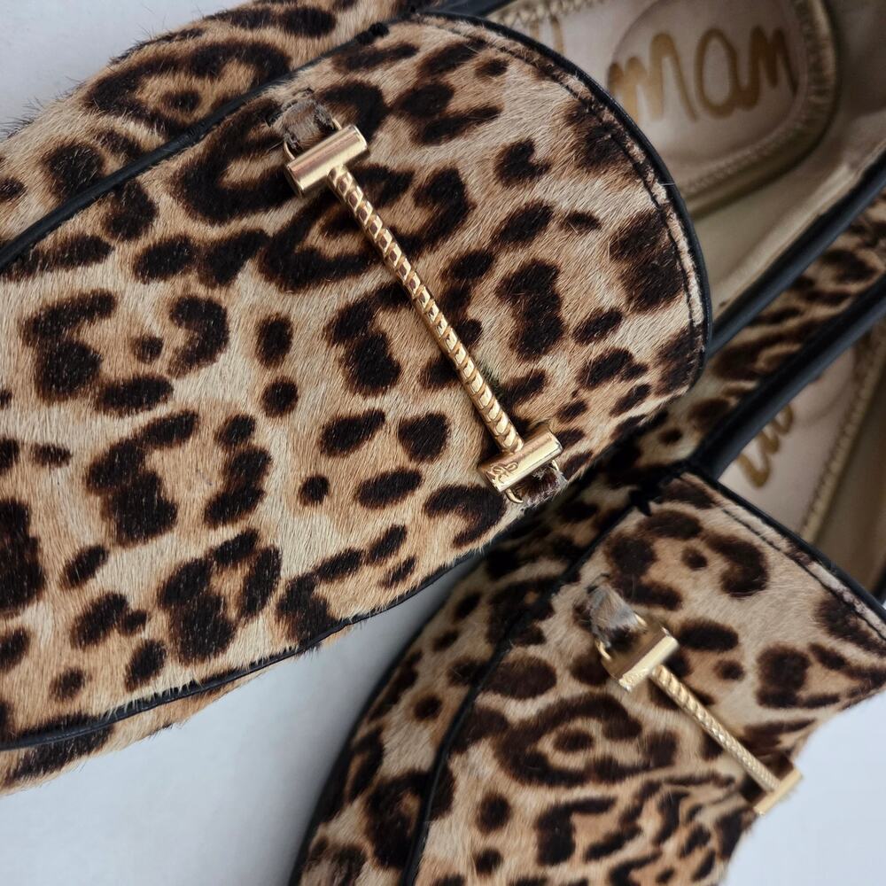 Sam Edelman Lior Leather Calf Hair Leopard Print Bridle Loafers Sz 8.5 Academia - Picture 6 of 11